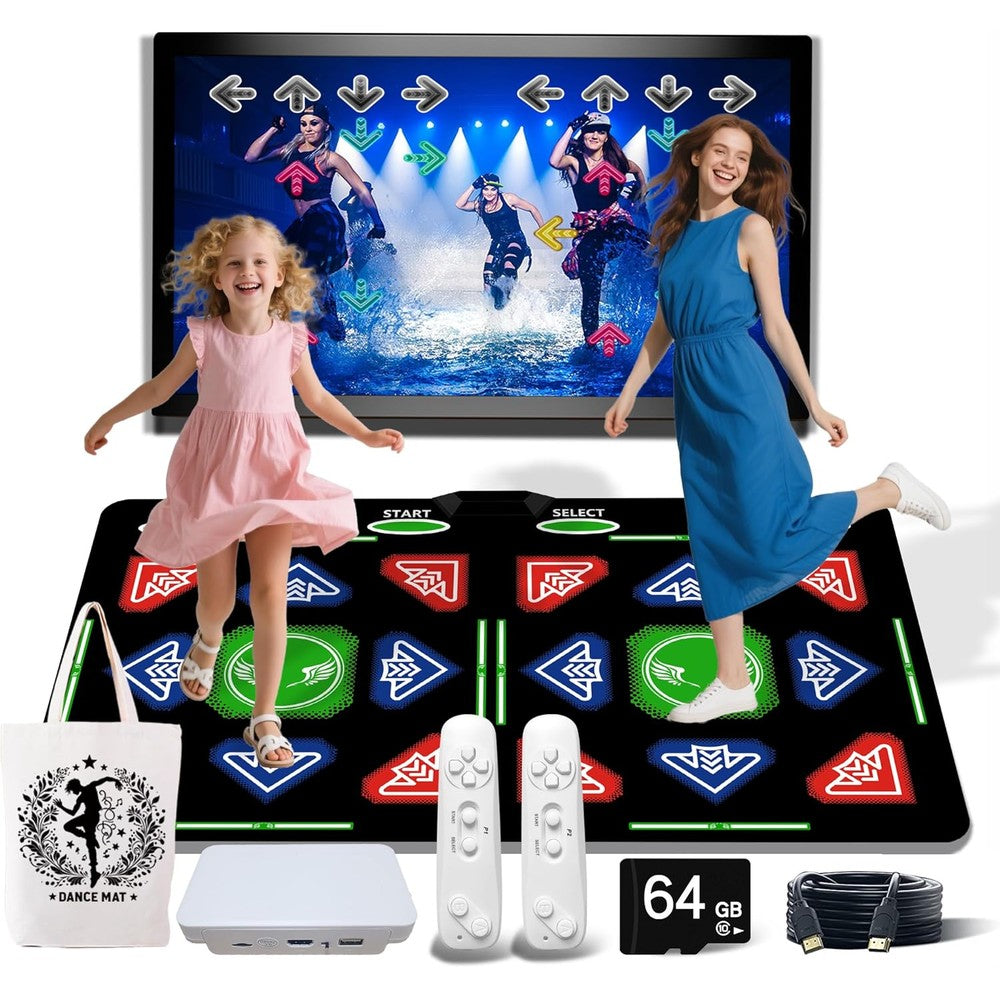 PVGX HDMI dance mat set with console and controllers front view