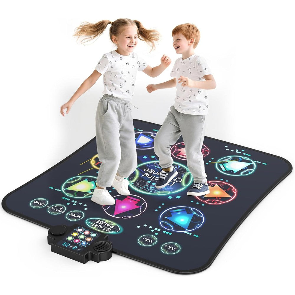 Joycuddle Upgraded Kids Electronic Dance Mat front view with light-up buttons