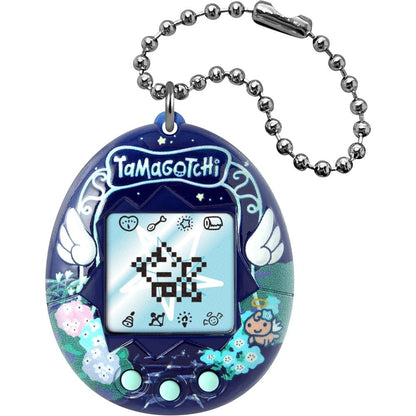Tamagotchi Original Angel Night Garden electronic pet front view showing dark shell and 3D wings