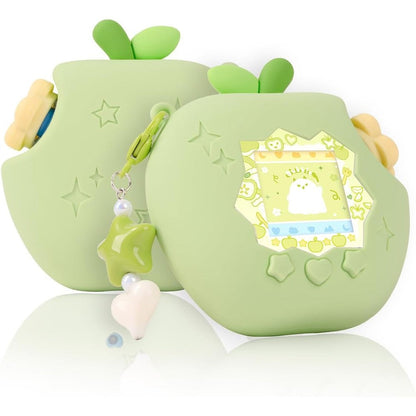 BUBBLELOGUS apple case for tamagotchi paradise front view showing green silicone protective cover and custom faceplate