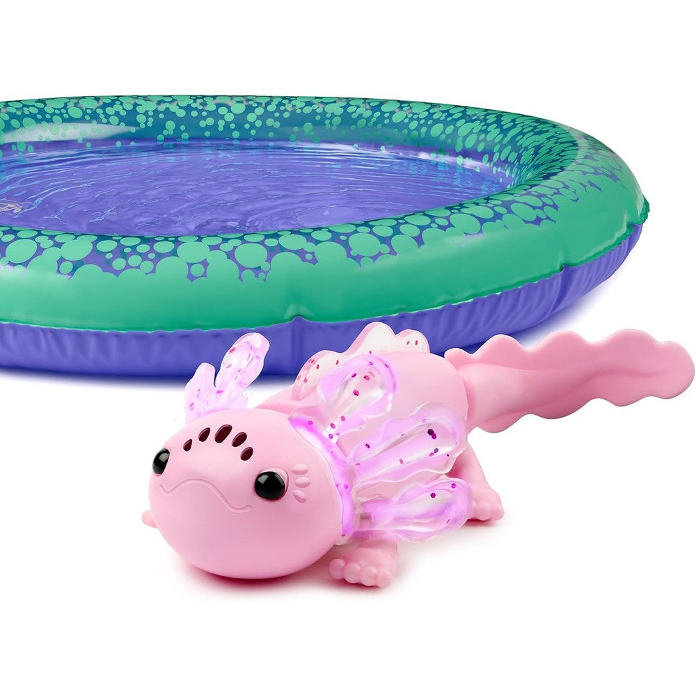 Fingerlings interactive baby axolotl Alix toy front view showing pink body and purple gills