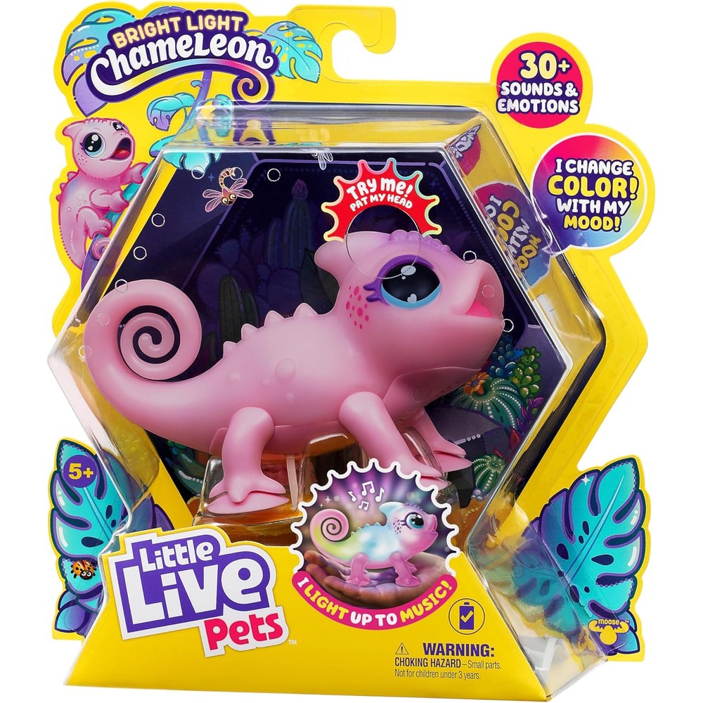 Little Live Pets Nova the Li'l Chameleon interactive electronic toy pet front view showing purple glowing mood light