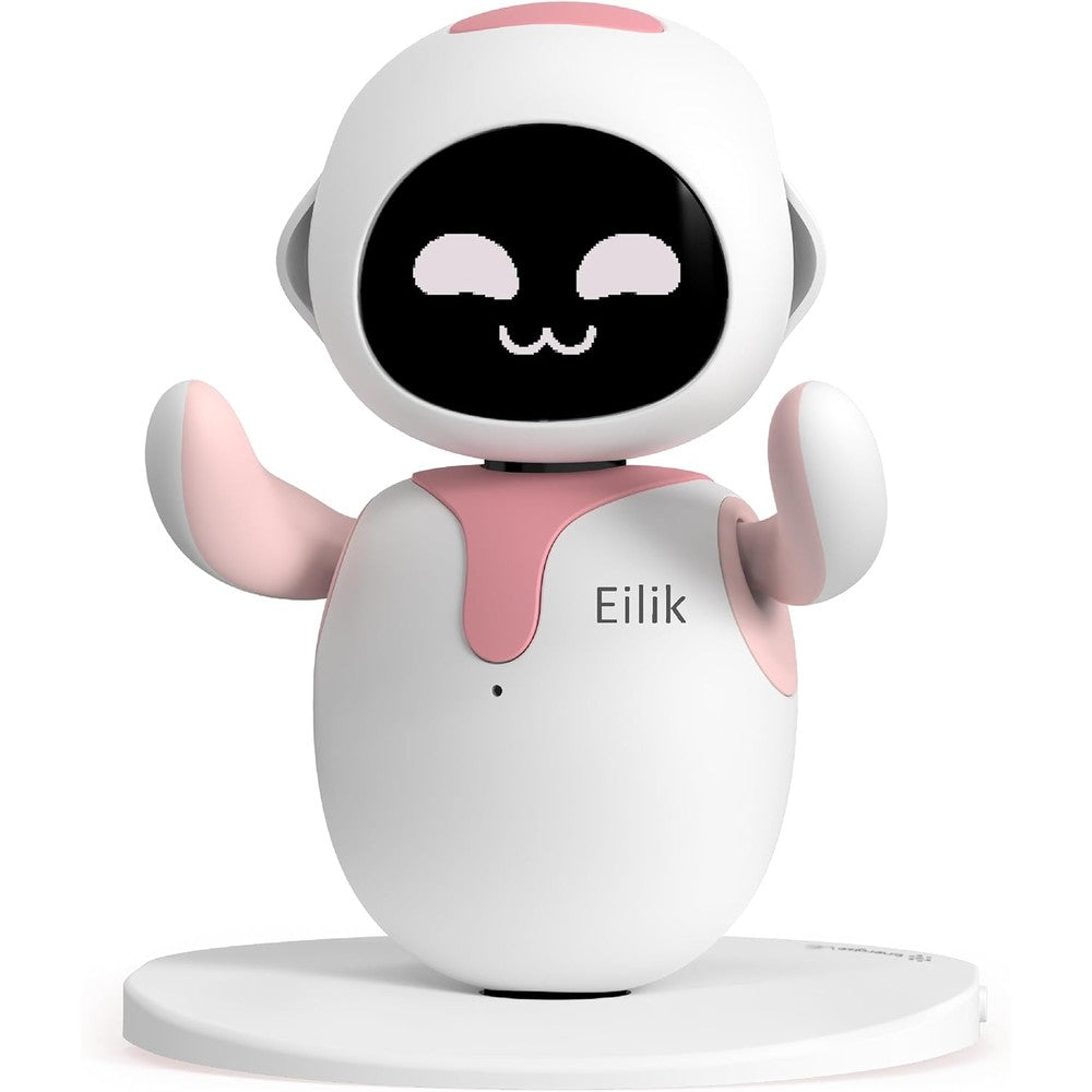 Energize Lab Eilik Pink interactive desktop companion robot front view showing expressive screen face