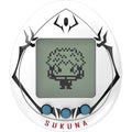 Tamagotchi Nano x Jujutsu Kaisen Sukuna version front view showing white case with black tribal markings