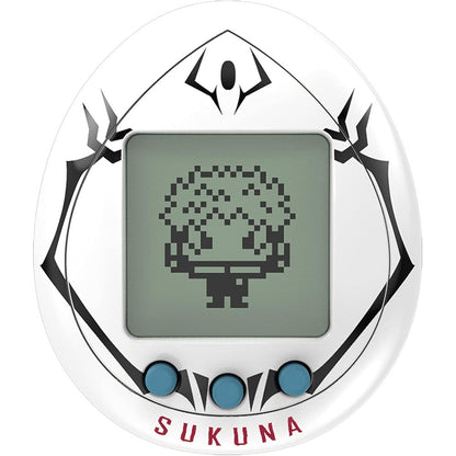 Tamagotchi Nano x Jujutsu Kaisen Sukuna version front view showing white case with black tribal markings