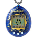 Bandai Tamagotchi Original Starry Shower electronic pet front view showing translucent blue shell and gold stars.