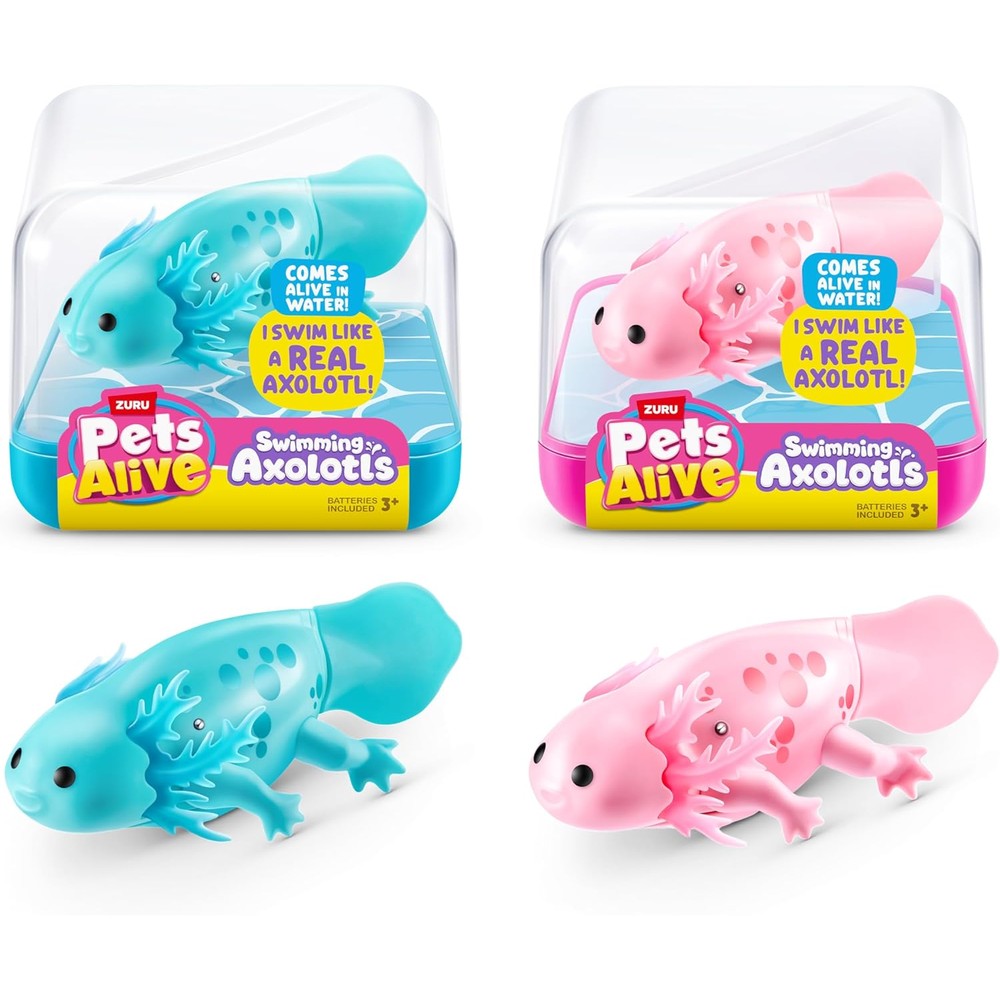 Pets Alive Robo Axolotl Swimming Electronic Pet Toy two pack front view package showcasing pink and teal figures