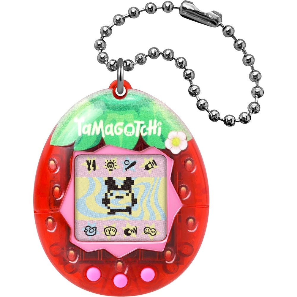Tamagotchi Original Fresh Strawberry digital pet front view showing the printed red fruit design shell casing.