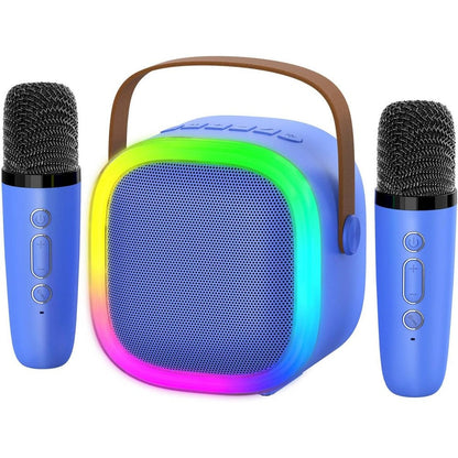 Zicor mini karaoke machine portable Bluetooth speaker with two wireless microphones front view