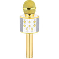 Dodosky handheld karaoke microphone gold front view showcasing speaker buttons
