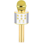 Dodosky handheld karaoke microphone gold front view showcasing speaker buttons
