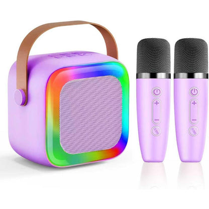 SECULEAD mini karaoke machine purple front view with speaker mesh and integrated handle