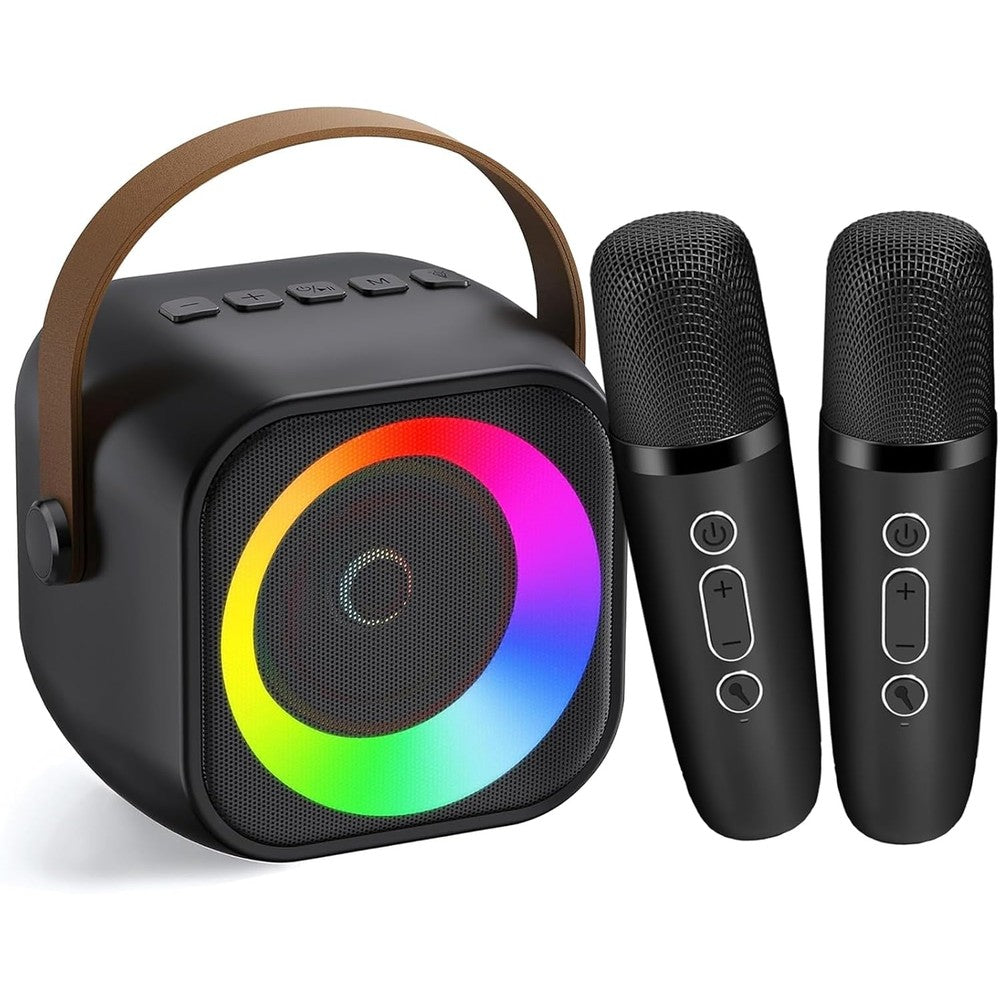Nawchedo portable karaoke machine front view with glowing RGB lights
