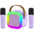 OUTUVAS kids karaoke machine toy front view showing the vibrant red speaker unit with a matching wireless microphone.