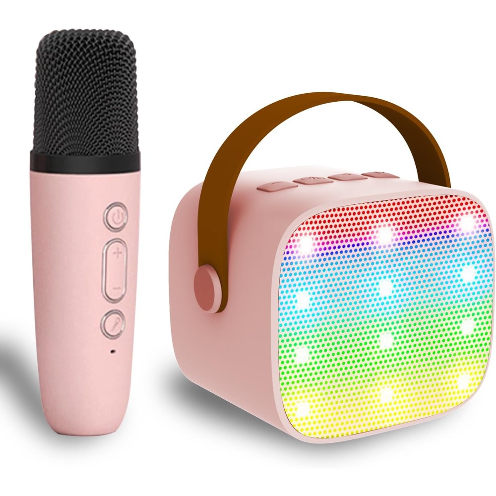 Darkant mini karaoke machine for kids and adults front view pink