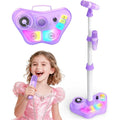 FunforFun! Kids Stand Rechargeable Karaoke Machine front view showing purple base and dual microphones