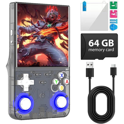 Ioscre R36 Ultra retro handheld game console front view.