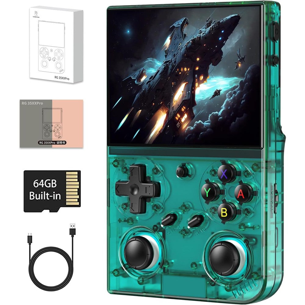 GiipGoop RG35XX Pro handheld gaming console front view transparent teal