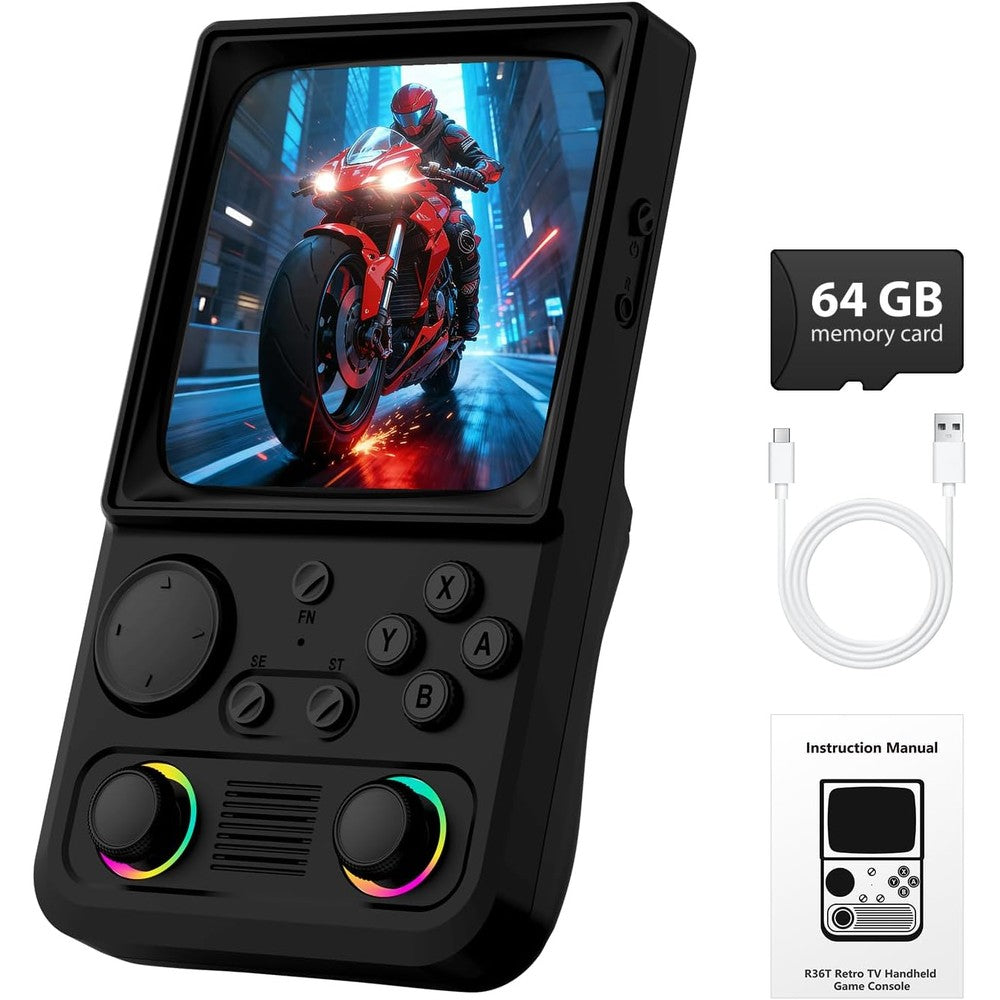 AQHH R36TMAX retro handheld game console front view in black