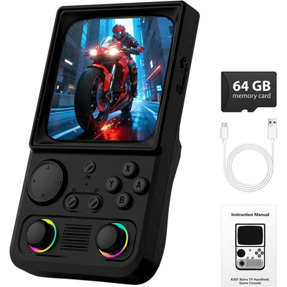 AQHH R36TMAX retro handheld game console front view in black