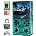 Gatbgefu RG35XX Pro retro handheld game console transparent teal front view