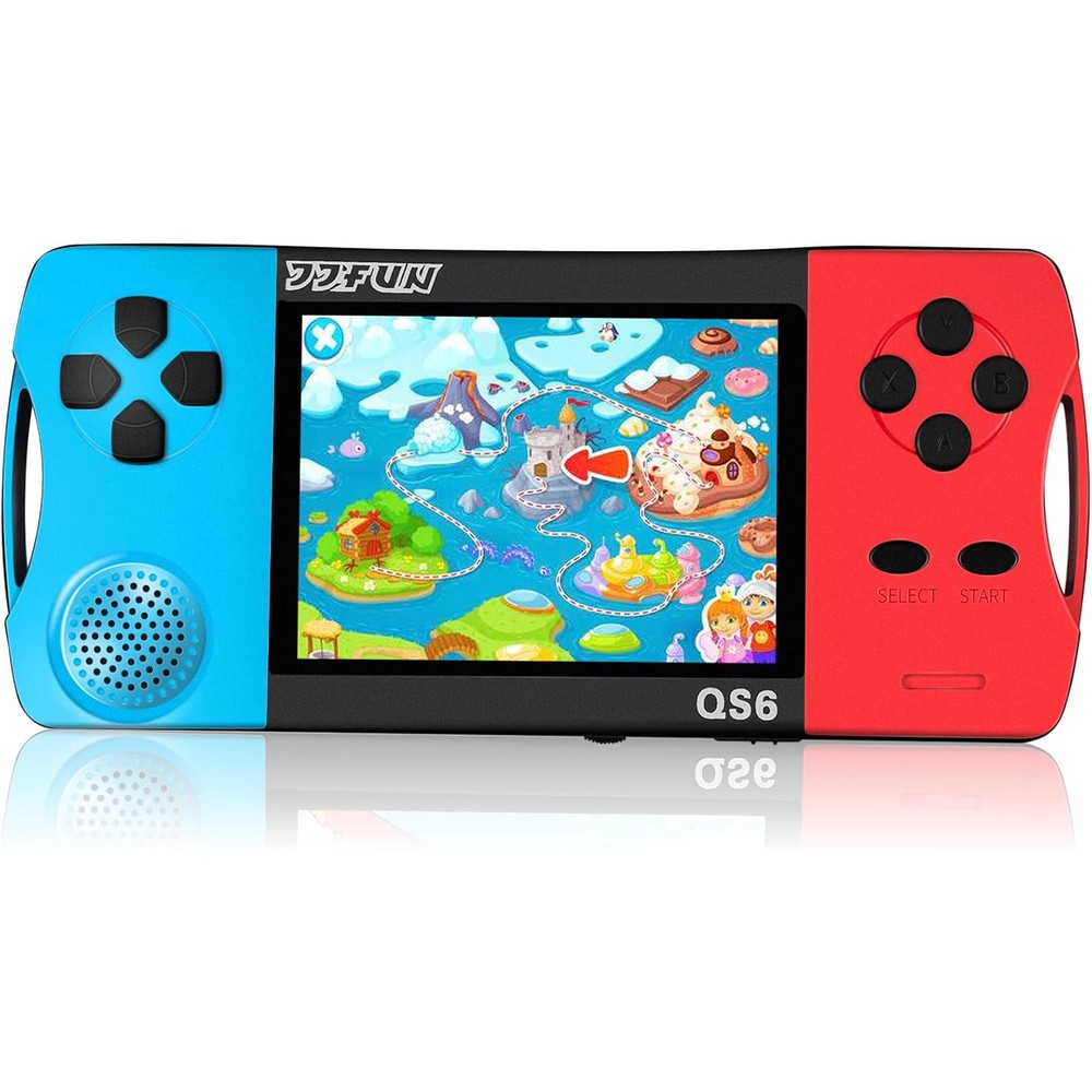 Snonbros handheld game console front view in blue and red