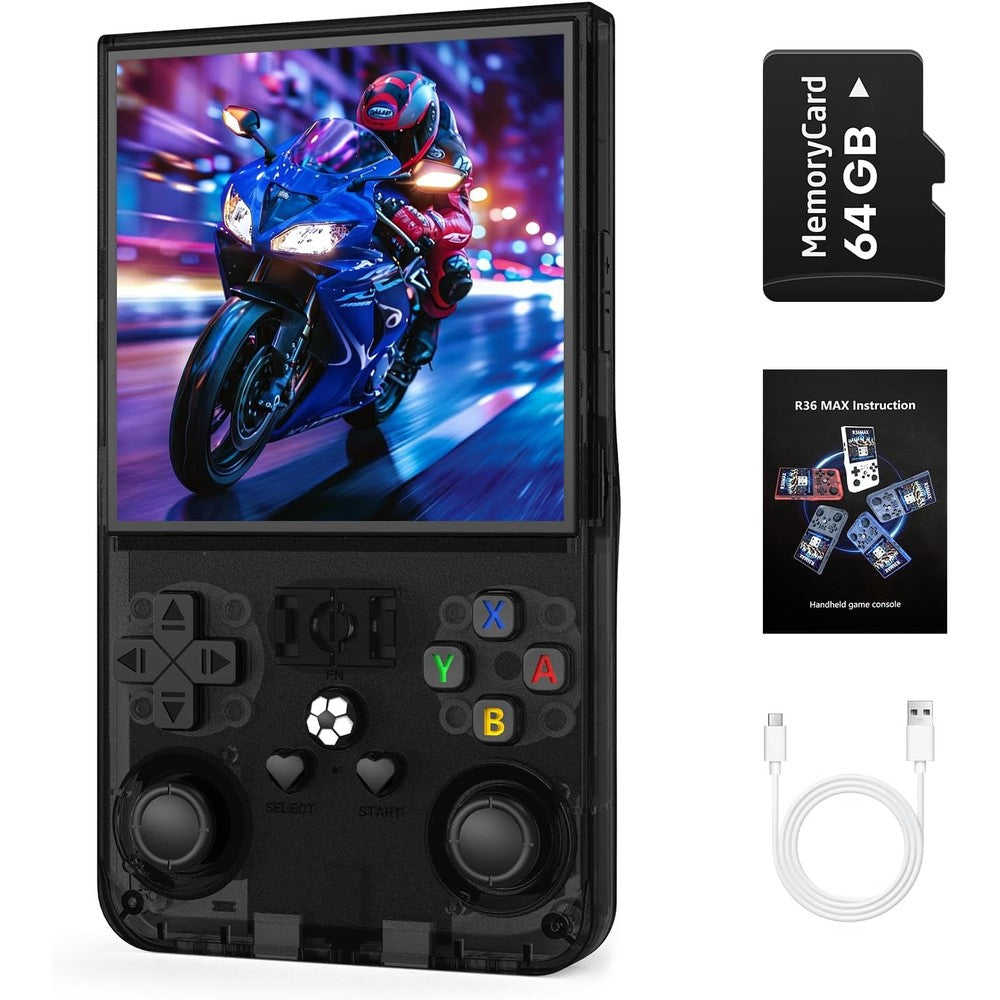 AQHH R36MAX retro handheld game console front view in ink black