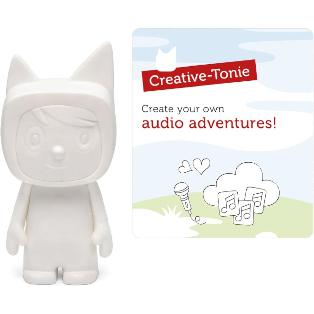 Tonies DIY Creative Toy Figurine front view showcasing the blank customizable white design for custom audio recording.