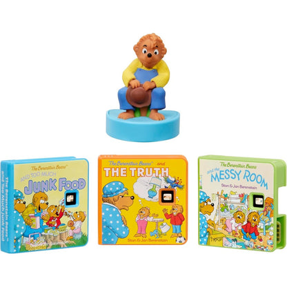 Little Tikes Story Dream Machine Berenstain Bears pack front view showing three story cartridges and Papa Bear figurine