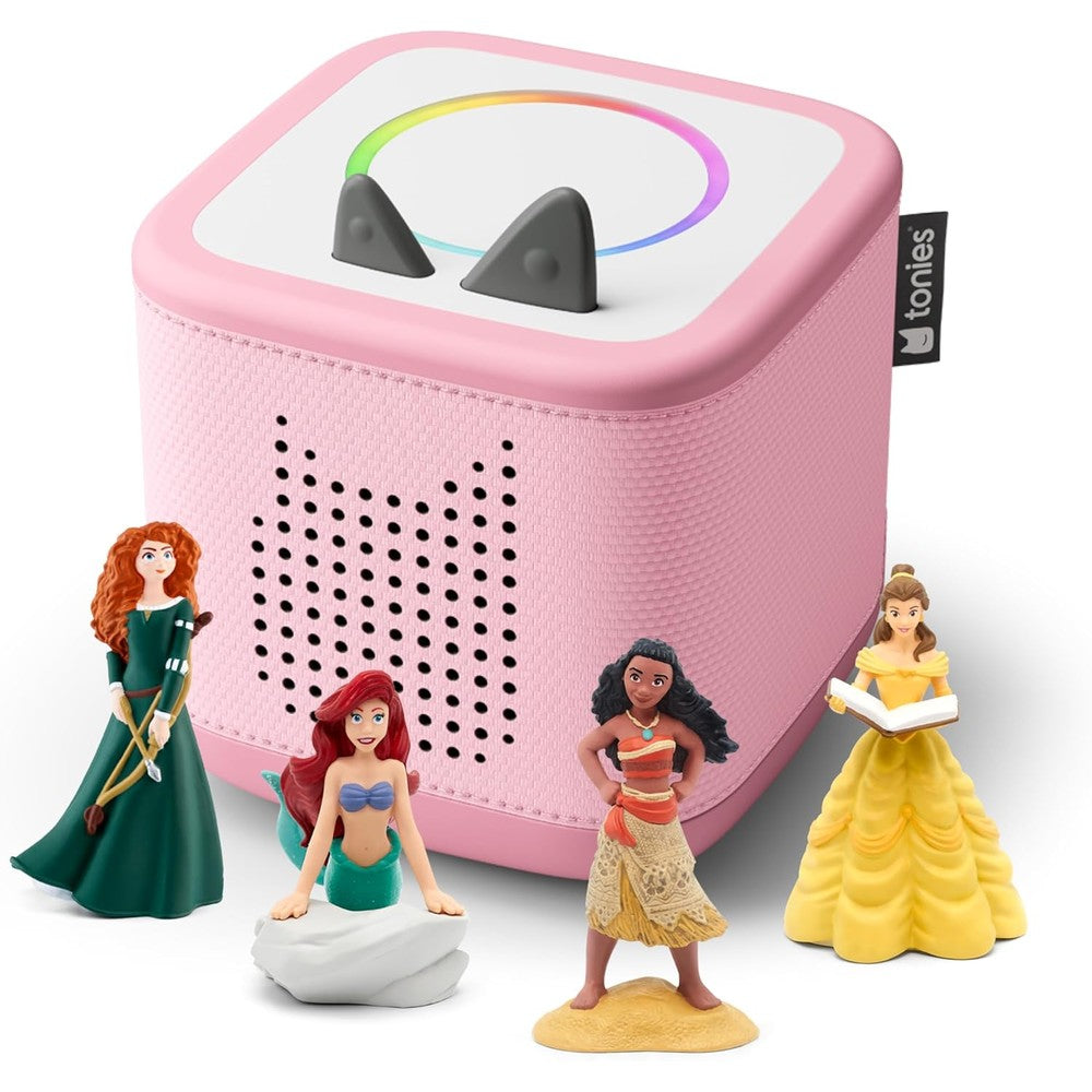 Tonies Toniebox 2 Disney Princess Bundle front view in Cloud Pink color featuring screen free audio player for kids
