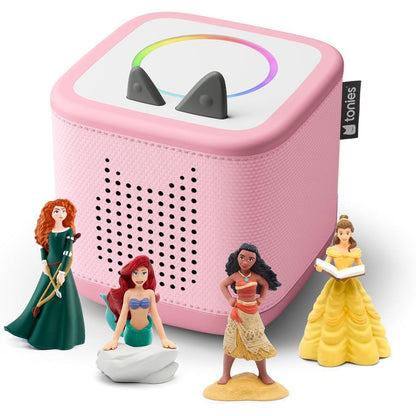 Tonies Toniebox 2 Disney Princess Bundle front view in Cloud Pink color featuring screen free audio player for kids