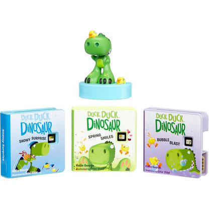 Little Tikes Story Dream Machine Duck Duck Dinosaur collection package front view showing story reels and Spike character.