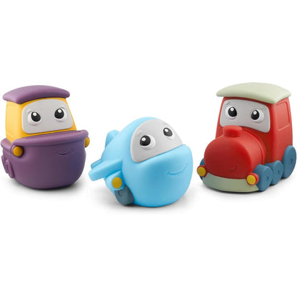 Tonies My First Travel Set front packaging view featuring soft airplane ship and train audio toy figurines