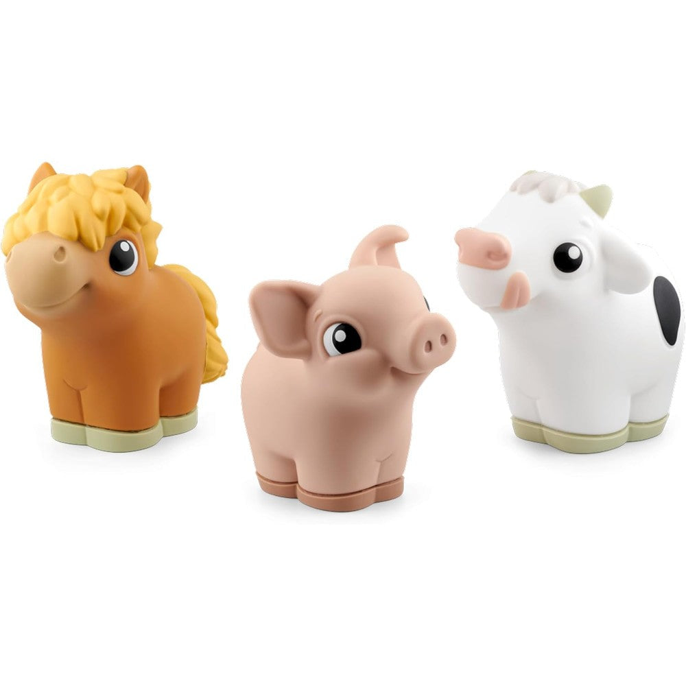 Tonies My First Farm Set front view showing cow pig and horse audio toy figurines for screen free toddler learning.
