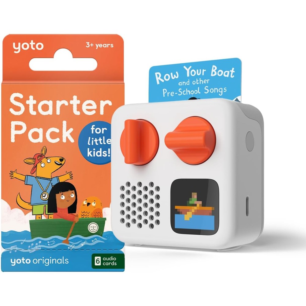 Yoto Mini 2024 Edition screen free audio player front view with starter pack cards