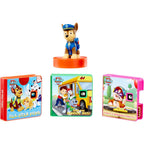 Little Tikes Story Dream Machine PAW Patrol Hero Collection front view packaging showcasing the Chase figurine and three story cartridges.