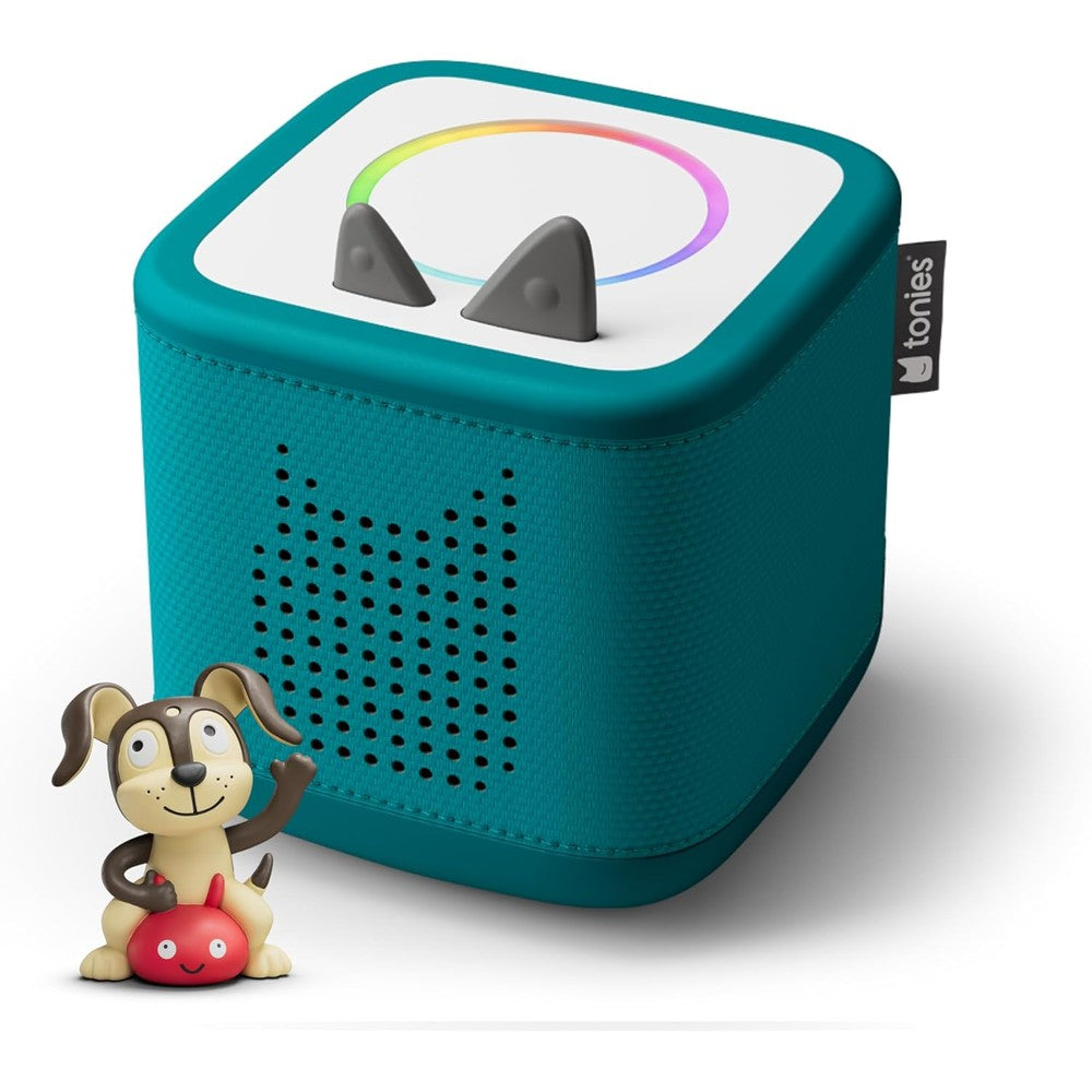 Tonies Toniebox 2 Audio Player Starter Set in Tropical Teal front view featuring the screen free music speaker for kids.