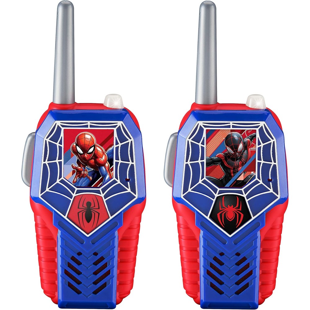 eKids SpiderMan toy walkie talkies front view showing red and blue character design
