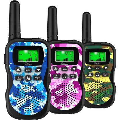 TAL ENNT Kids Walkie Talkies front view showcasing three camouflage colored radios