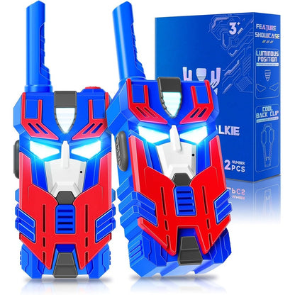 BTMBORY transform toys walkie talkies front view showcasing the blue leader robot design with glowing eyes.