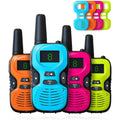 Hetyue kids walkie talkies four pack front view showing vibrant colored shells