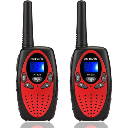 Retevis RT628 kids walkie talkies 2 pack front view showing red and black design
