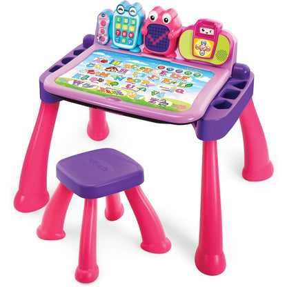 VTech Touch and Learn Activity Desk Deluxe Pink front view interactive toddler learning station