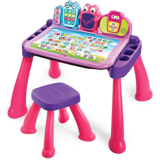 VTech Touch and Learn Activity Desk Deluxe Pink front view interactive toddler learning station