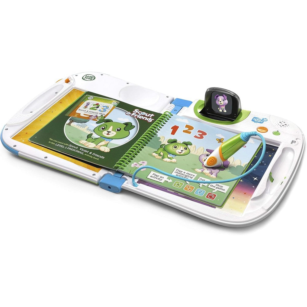 LeapFrog LeapStart 3D Interactive Learning System Green front view showing stylus and open book layout.
