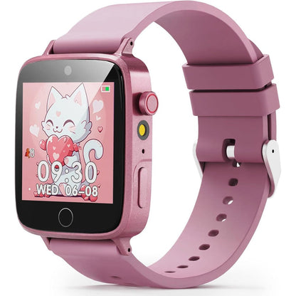 ZUODUN kids smart watch for girls pink front view showing touch screen display