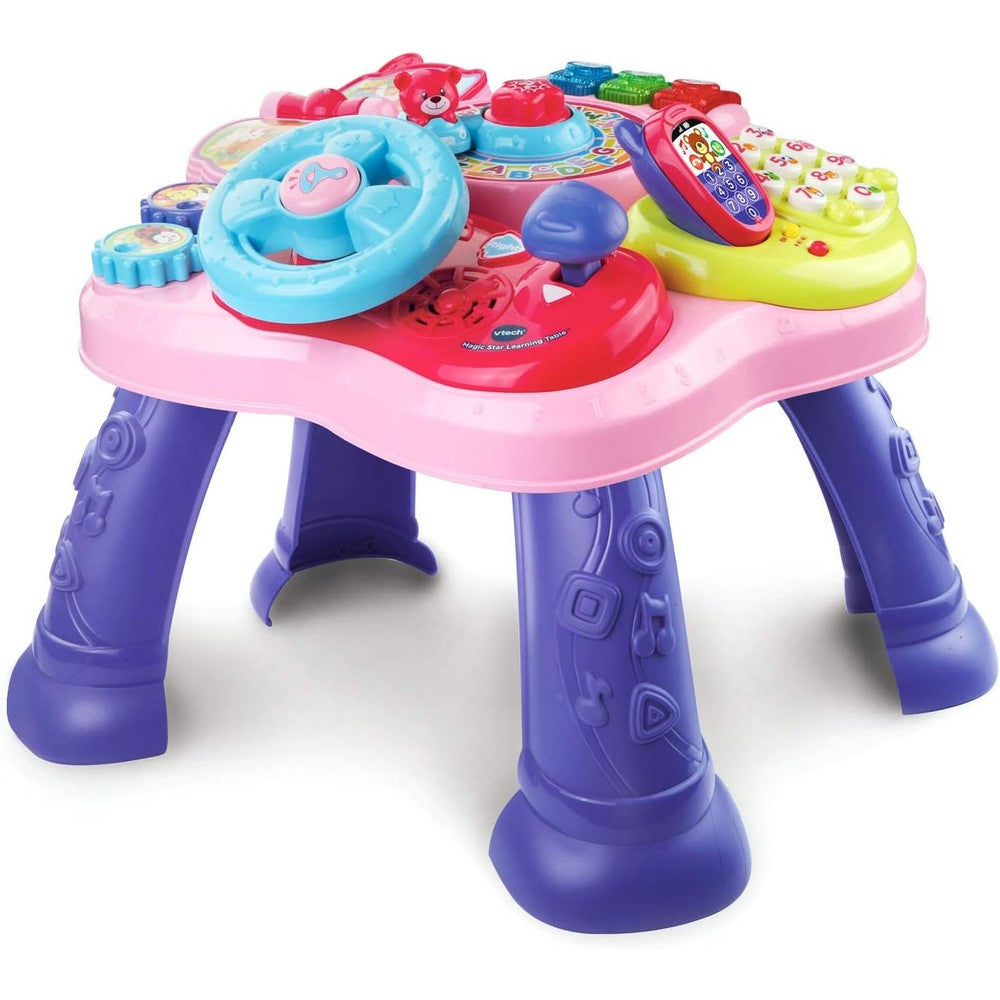 VTech Magic Star Learning Table Pink front view featuring interactive tabletop buttons.