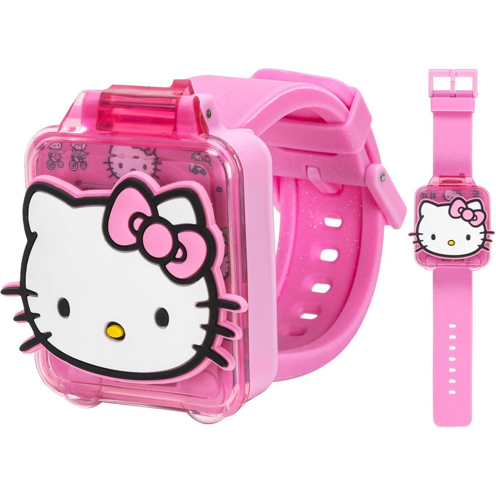Accutime Hello Kitty kids educational touchscreen smart watch front view with pink strap
