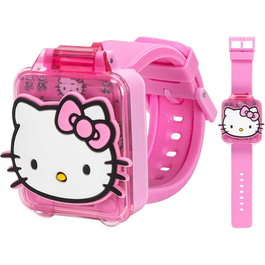 Accutime Hello Kitty kids educational touchscreen smart watch front view with pink strap