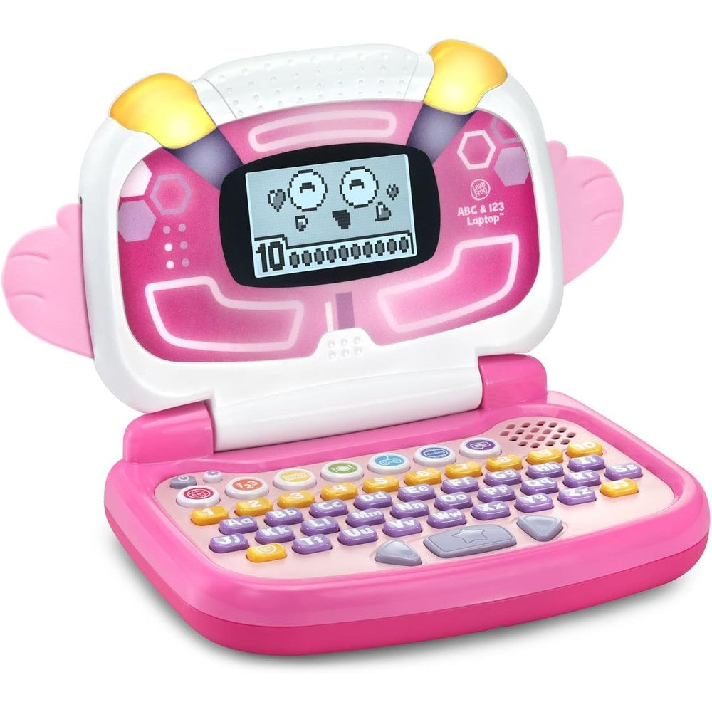 LeapFrog ABC and 123 Laptop pink educational toy front view showing keyboard and screen